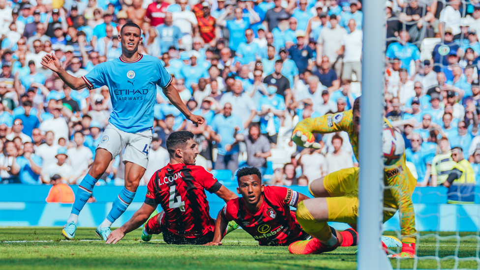 FODEN FOR THREE : Phil gets our third before the half-time break. 