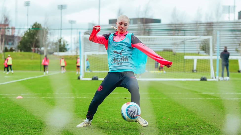 FOLLOWING IT UP : Laura Blindkilde Brown tries to get on the end of a cross