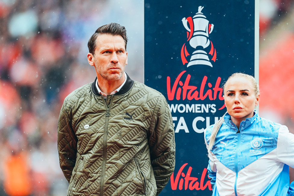 UNDER THE ARCH : Another FA Cup final appearance as she lines up alongside Gareth Taylor before our meeting with Chelsea