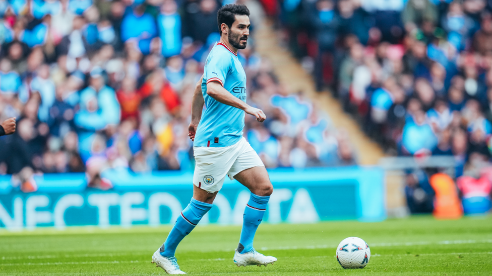THE CAPTAIN : Ilkay Gundogan helps settle the game in midfield.