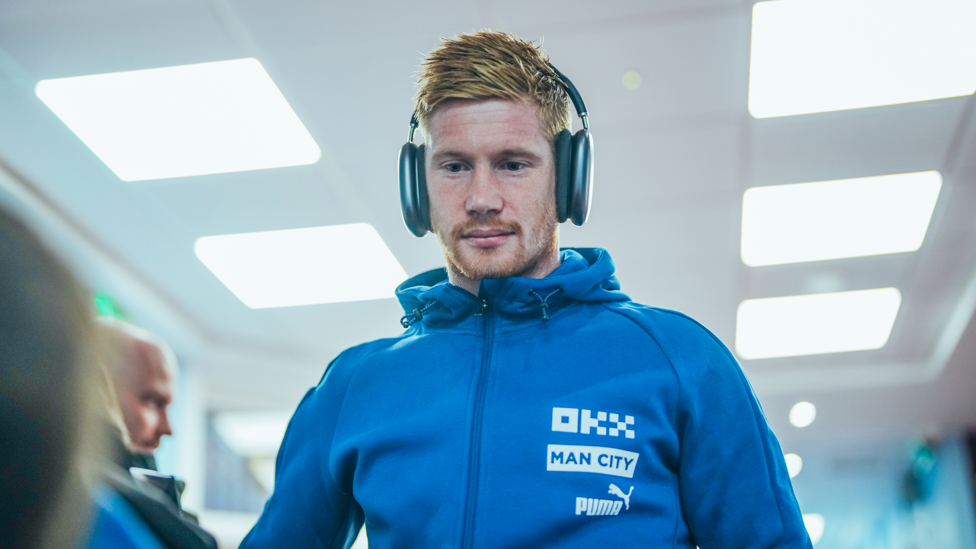 GAME FACE : KDB arrives at Villa Park and is named back in the starting XI.