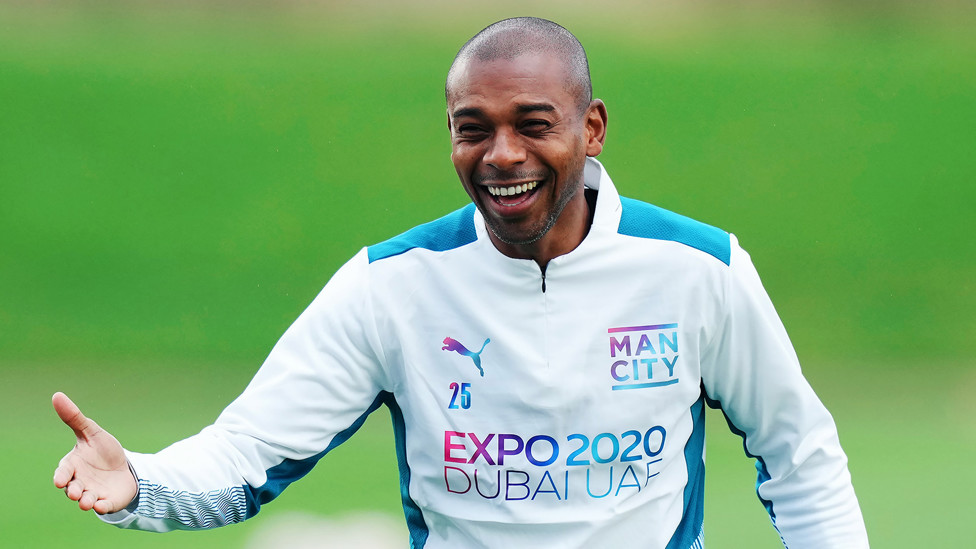LEADING MAN: Captain Fernandinho enjoys a light hearted moment 