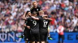 DOUBLE DELIGHT: City celebrate Raheem Sterling's second-half strike.