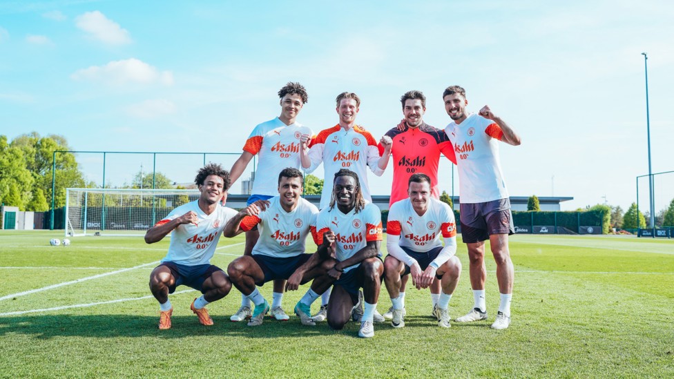 WINNERS : Today's victors in the small-sided game get a group photo