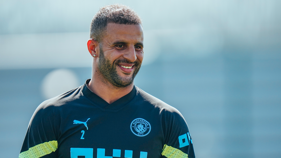 ALL SMILES : Kyle Walker was in positive mood during Wednesday's session