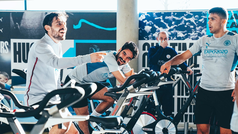 WATCHING BRIEF: Bernardo Silva and Ilkay Gundogan were amongst the interested spectators!