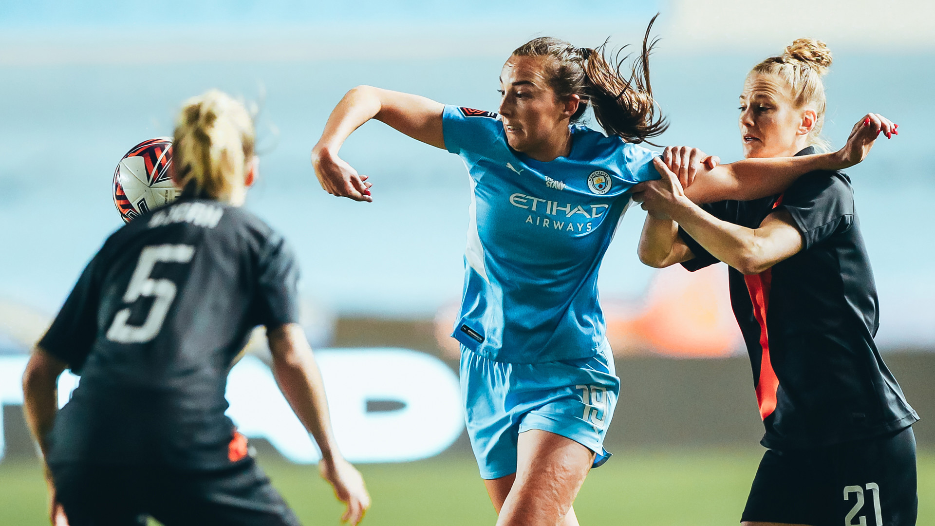 BATTLING HARD: Caroline Weir powering the midfield