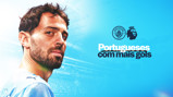 Graphic with a partially blurred face, Manchester City logo, Premier League logo, and text 'Portugueses com mais gols'.