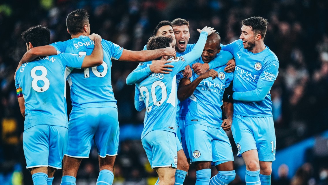 ALL SMILES: Fernandinho feels the love after scoring a late second goal.