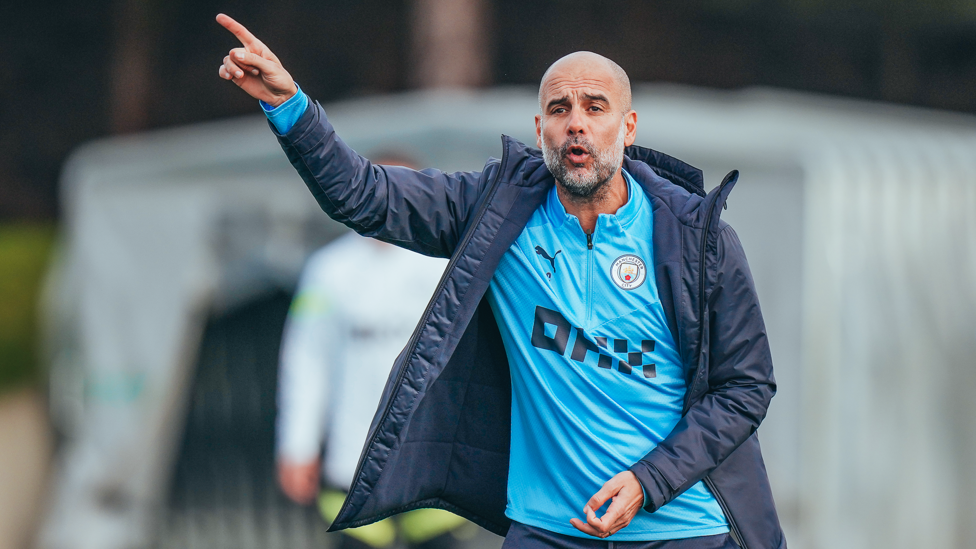 THE BOSS : Pep Guardiola giving out instructions.