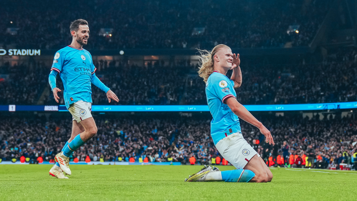 LETTING HIS HAIR DOWN: Haaland celebrates after finding the net - 49 for the season!