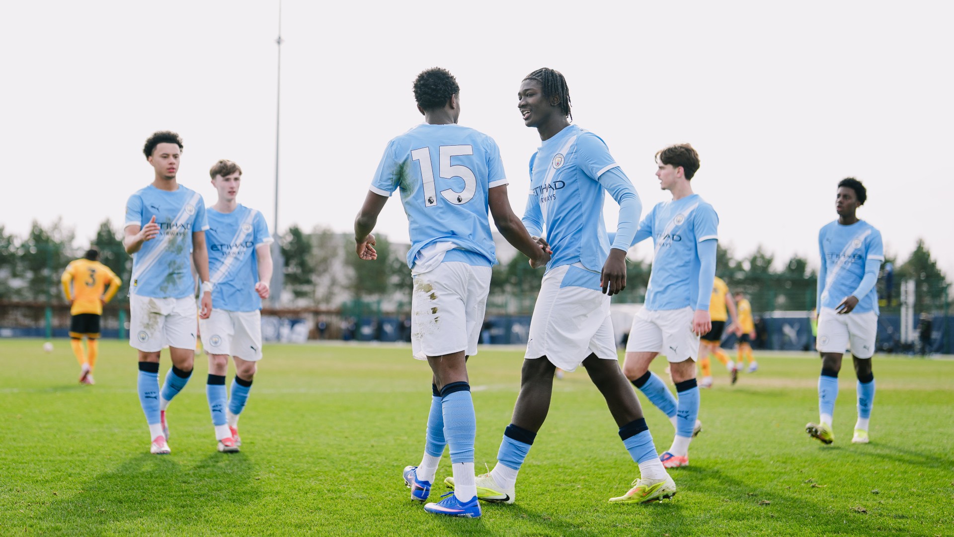OFF THE MARK : Karim Cassim celebrates his first-ever Under-18s goal with Yohann Obin.