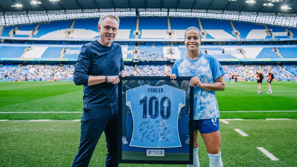 OUR AUSSIE : Mary Fowler receives a special shirt to celebrate her 100th appearance for the Club. 
