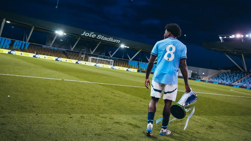 OVER AND OUT : Jaden Heskey walking away with our 2024/25 PL2 trophy. 