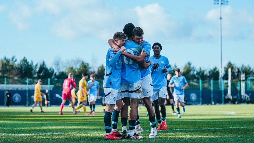 WINNING MOMENTS : Our 2024/25 U18s celebrate our league triumph over Leeds.