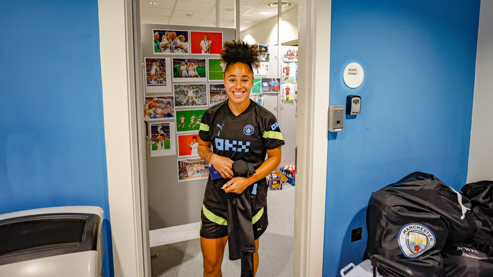 DELIGHTED DEMI : Stokes spots the camera for the first time since returning to City