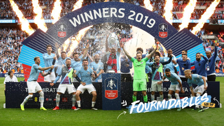 FOURMIDABLES: City lifted the FA Cup with a 6-0 thrashing of Watford at Wembley