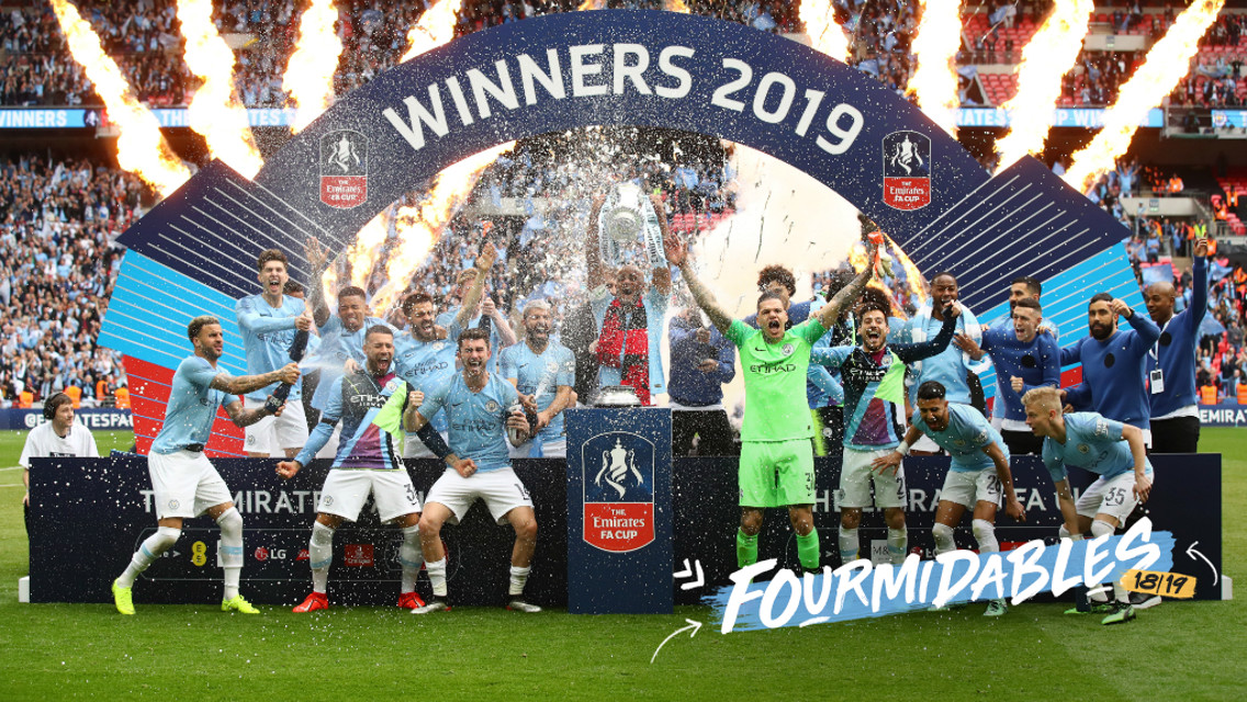 FOURMIDABLES: City lifted the FA Cup with a 6-0 thrashing of Watford at Wembley