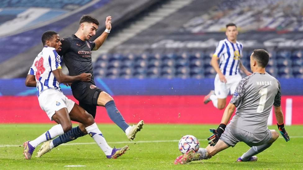 GETTING CLOSE: Ferran Torres is denied the opener by the foot of Agustín Marchesín
