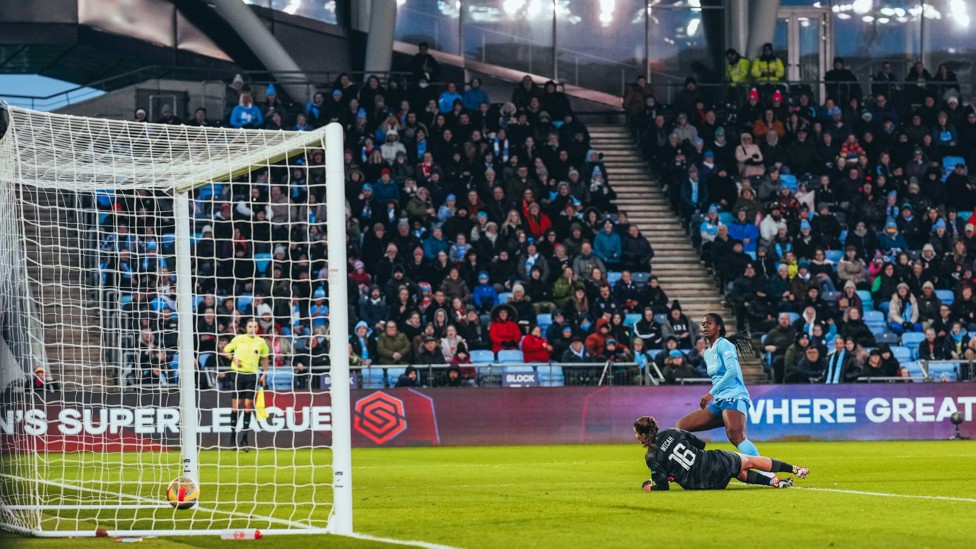 DON'T STOP ME NOW : Bunny scored her third hat-trick in four WSL games against Liverpool