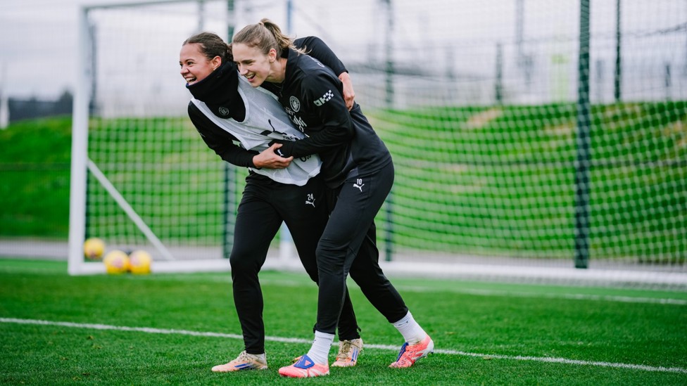 GOT THE GIGGLES: Iman Beney and Vivienne Miedema share a laugh