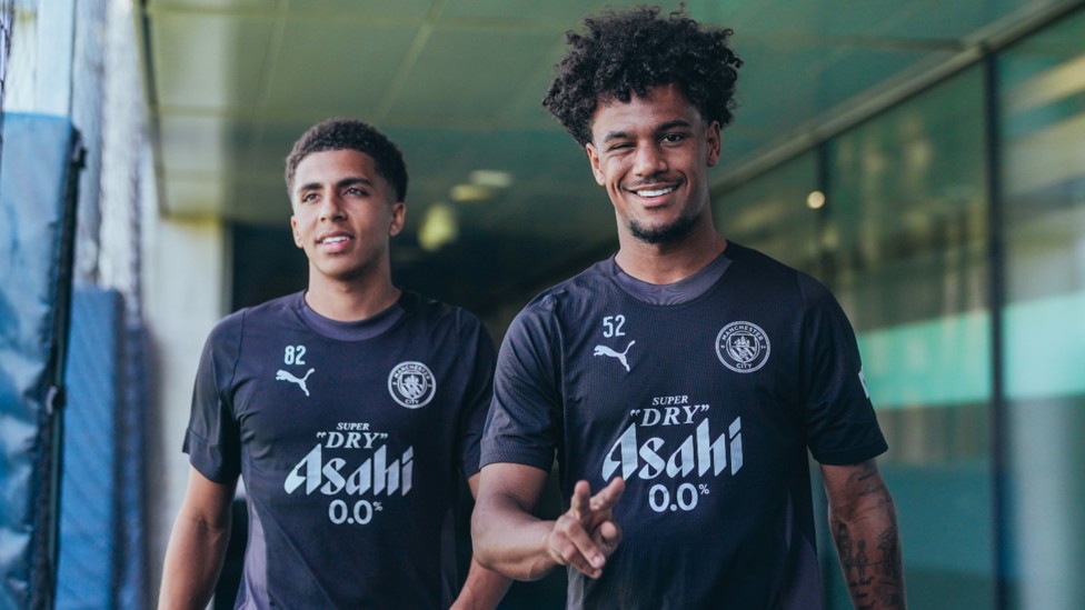 READY TO RUMBLE: Oscar Bobb and Rico Lewis step out ahead of Friday's session.