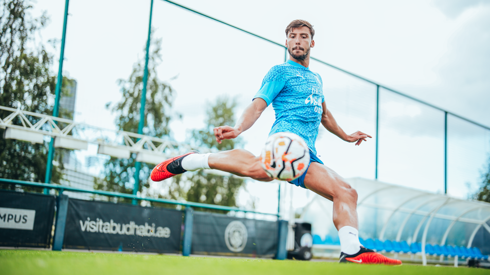 RELIABLE RUBEN : Ruben Dias fires off a volley as he continues prep work for the weekend