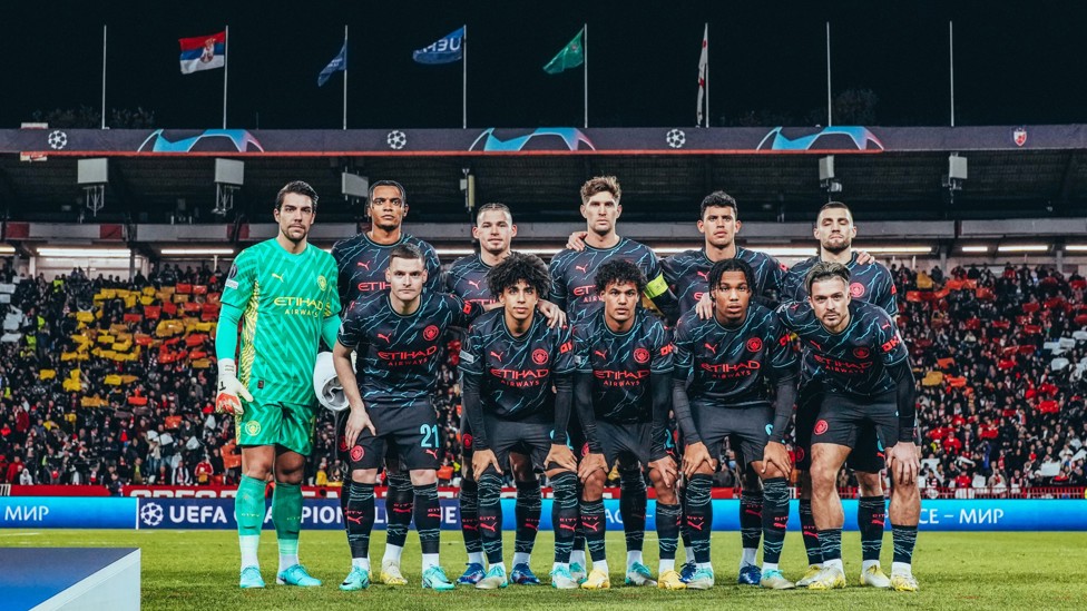READY FOR ACTION : City's starting XI ready to face Red Star Belgrade.