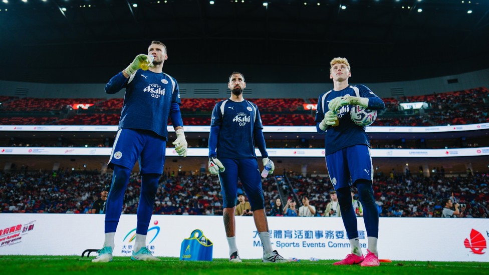 GOALKEEPER UNION: Marcus Bettinelli, Gianluigi Donnarumma and Jack Wint ready to train