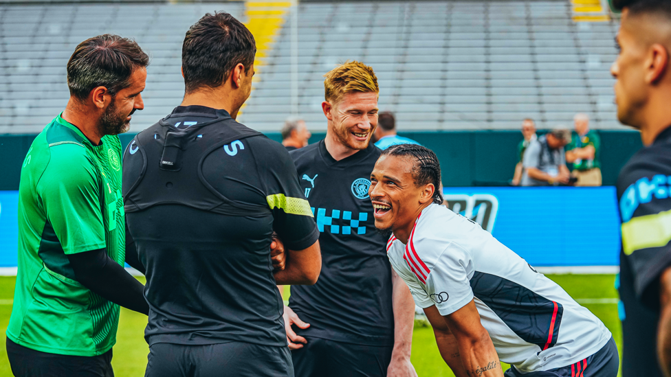 REUINTED : The team catch up with former City forward, Leroy Sane