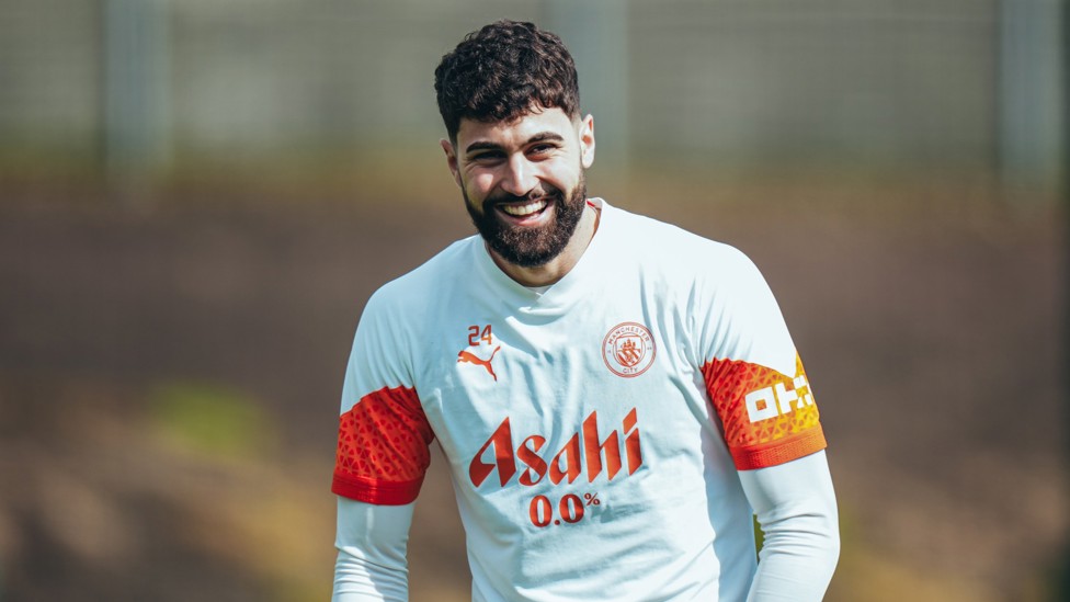 JOYOUS JOSKO : Gvardiol all smiles ahead of Wednesday evening's clash. 