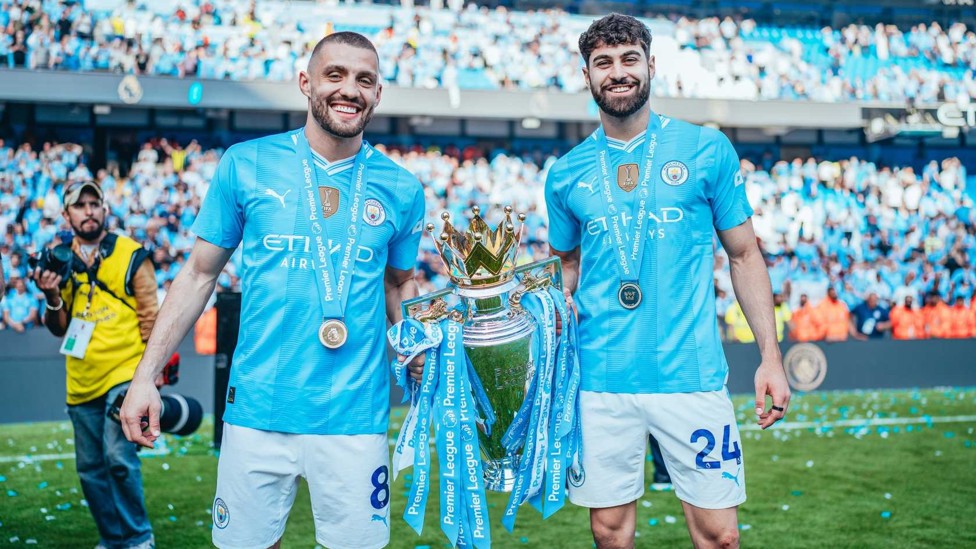 CROATIAN CLASS : Josko and international team-mate Mateo Kovacic delight in winning the Premier League following the final day 3-1 triumph over West Ham.