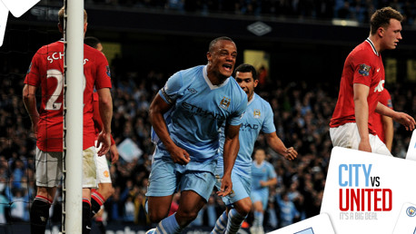 COMETH THE CAPTAIN: Vincent Kompany headed in a pivotal winner in the April 2012 derby