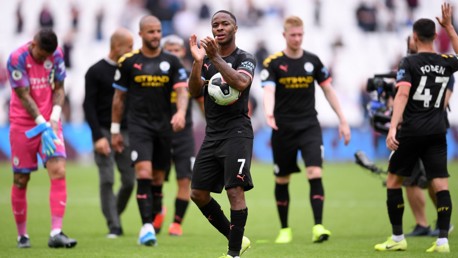 ON FIRE: Hat-trick hero Raheem Sterling takes the match ball home after a terrific performance at West Ham.