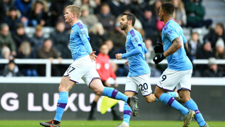 TOP DRAW: Kevin De Bruyne celebrates against Newcastle United.