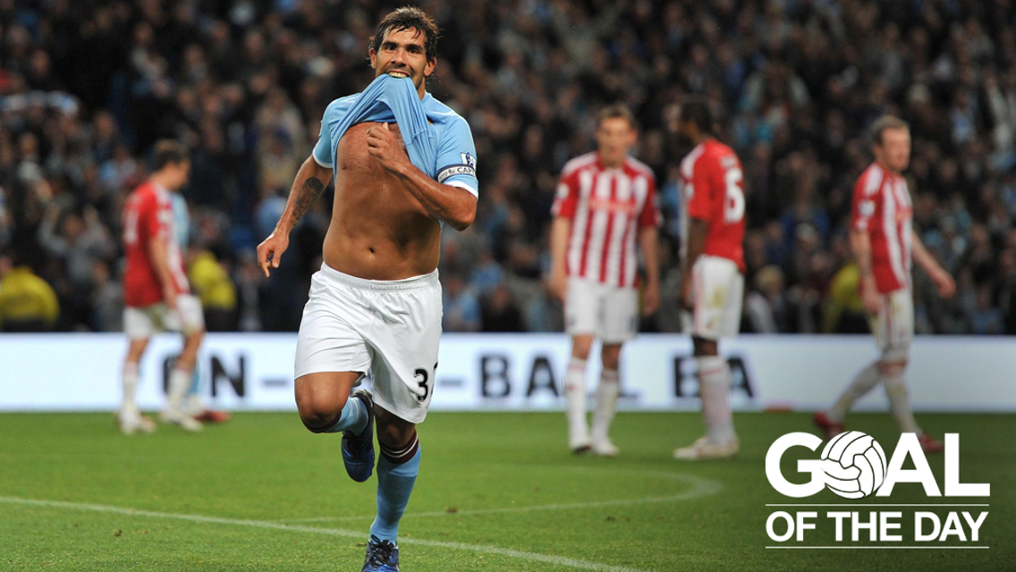 TOP CORNER: Carlos Teves stuns Stoke in 2011 with this beautiful free kick