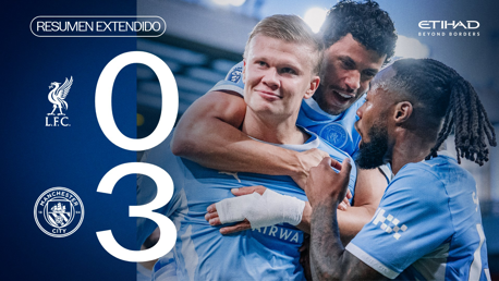 Image showing Manchester City vs Liverpool match score 0-3. Manchester City players celebrating.
