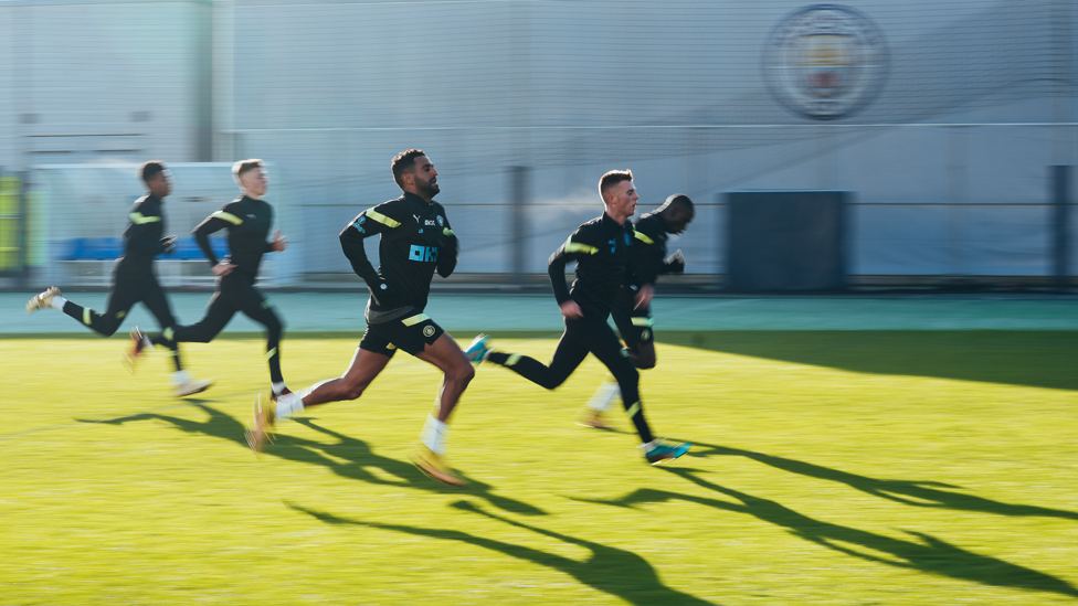 FRONT THREE : Riyad Mahrez, Liam Smith and Carlos Borges lead the way