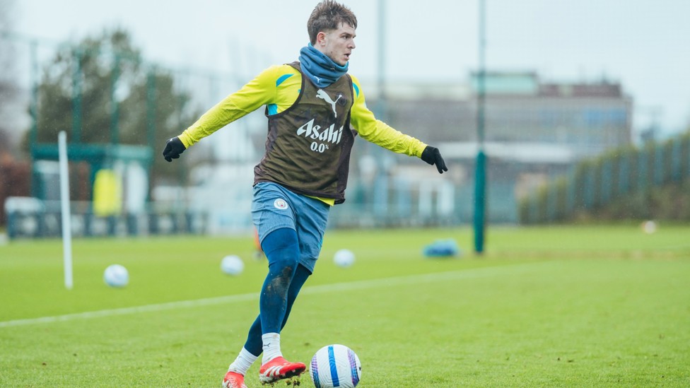 MAGIC MACCA  : James McAtee looks to carve out an attack. 