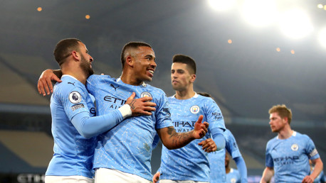 Gabriel Jesus celebrates his goal against Wolverhampton Wanderers 