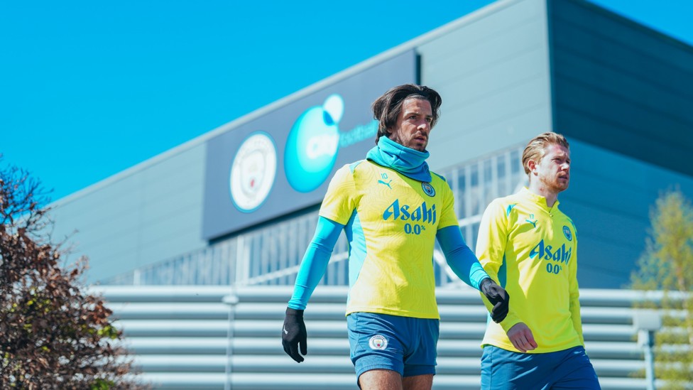 MAKING STRIDES : Jack Grealish and Kevin De Bruyne join training