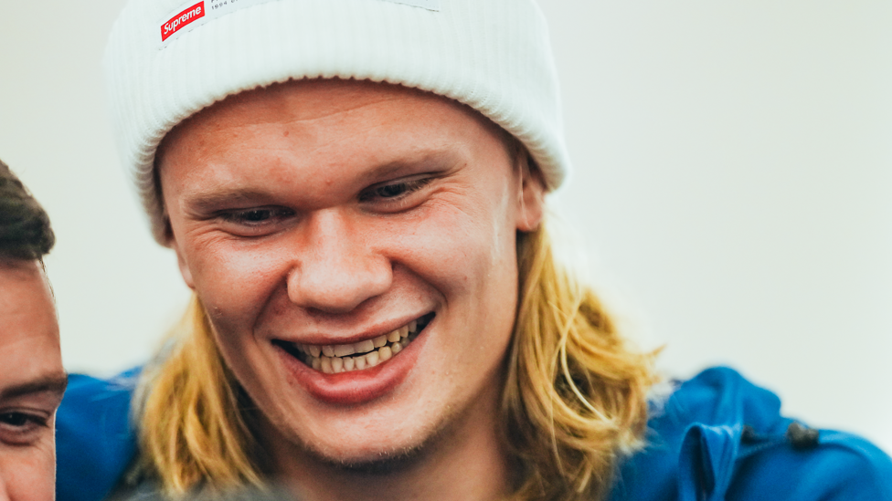 SMILING ERLING : Our fab forward in good spirits ahead of the trip to Abu Dhabi.