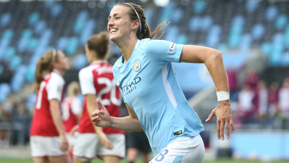 HIGH FIVES: Jill wheels away after netting in our 5-2 FA Women's Super League win against Arsenal in 2017