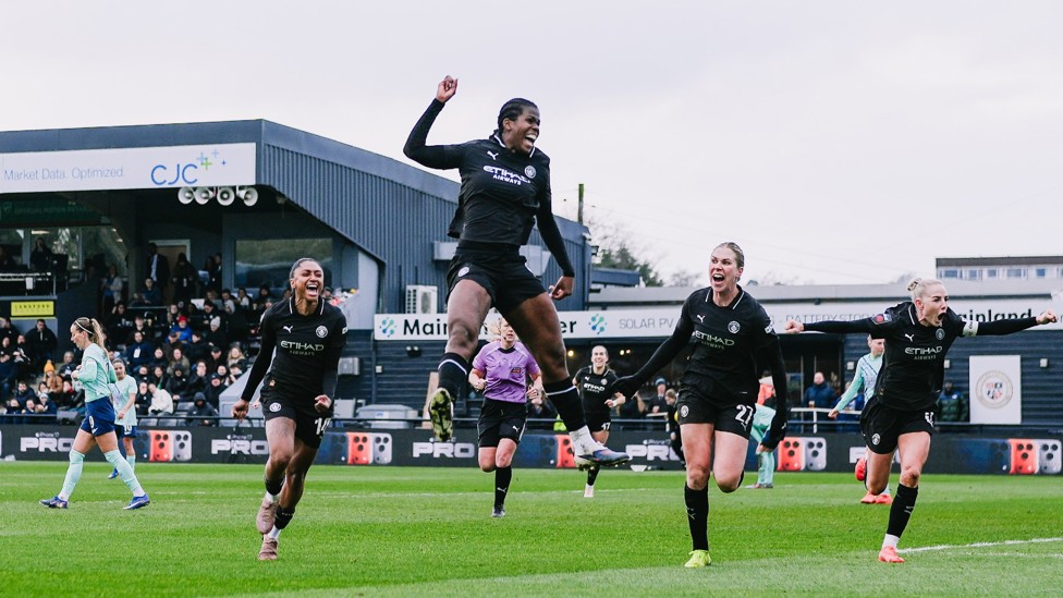 WINNER : Bunny Shaw celebrates her late goal