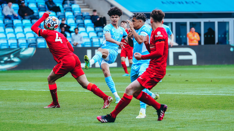 CURLER : Nico O'Reilly takes aim against Liverpool.