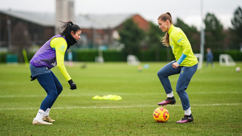 SHADOW PLAY: Leila Ouahabi and Jess Park contest possession.