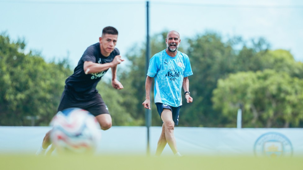 THE BOSS : Pep Guardiola watches on