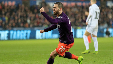 BACK IN THE GAME: Bernardo celebrates after his stunning strike narrowed the deficit