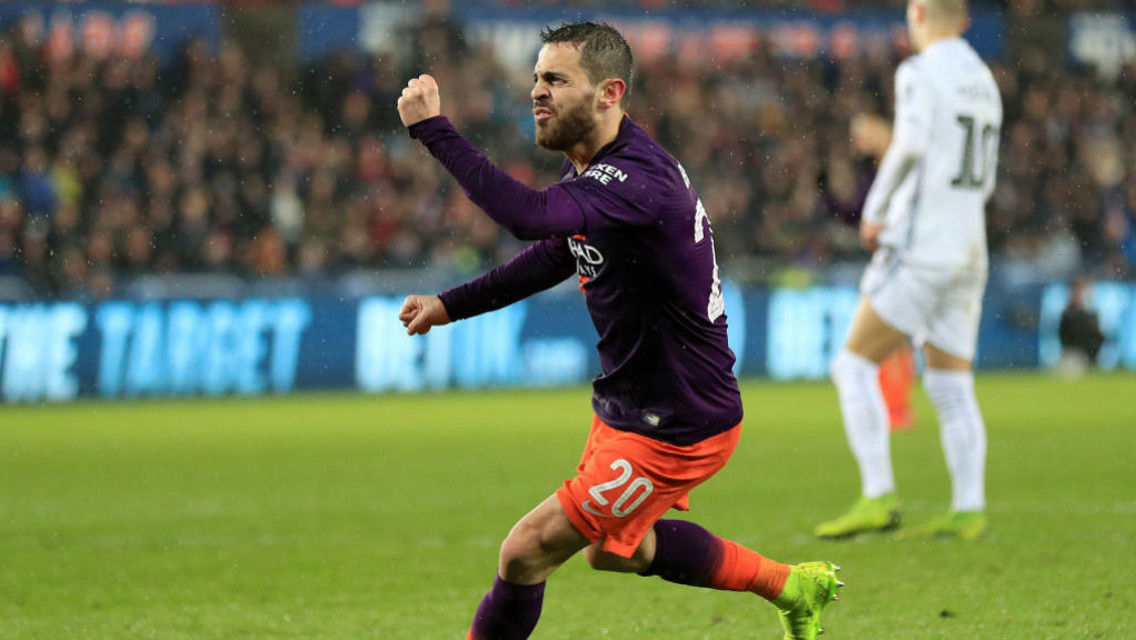 BACK IN THE GAME: Bernardo celebrates after his stunning strike narrowed the deficit