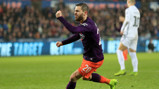 BACK IN THE GAME: Bernardo celebrates after his stunning strike narrowed the deficit